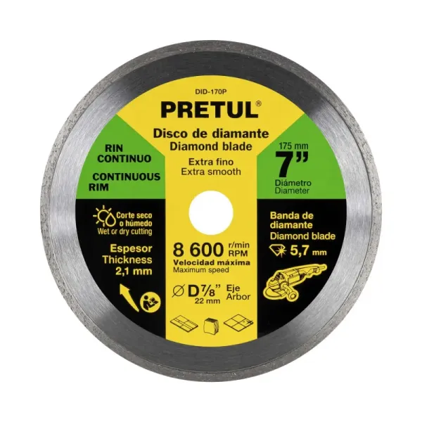 Disco De Diamante Rin Continuo Fino De 7", Centro 7/8" Pretul (DID-170P - 21000)