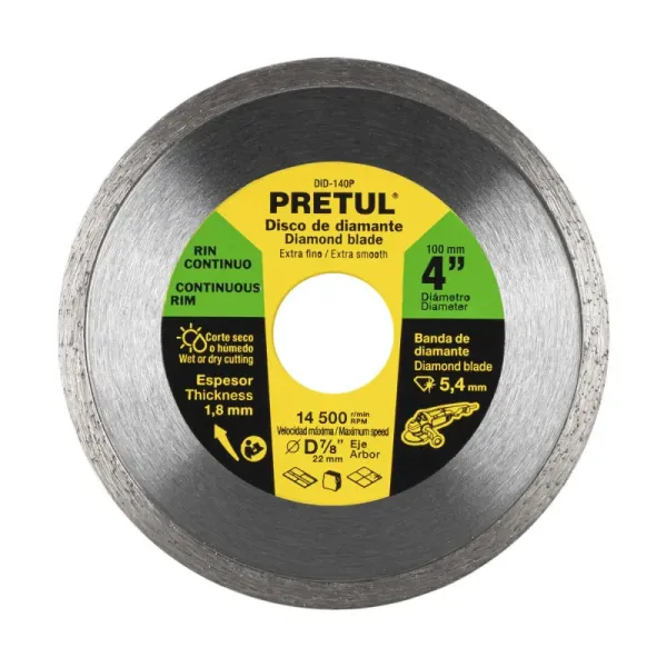 Disco De Diamante Rin Continuo Fino De 4", Centro 7/8" Pretul (DID-140P - 21001)