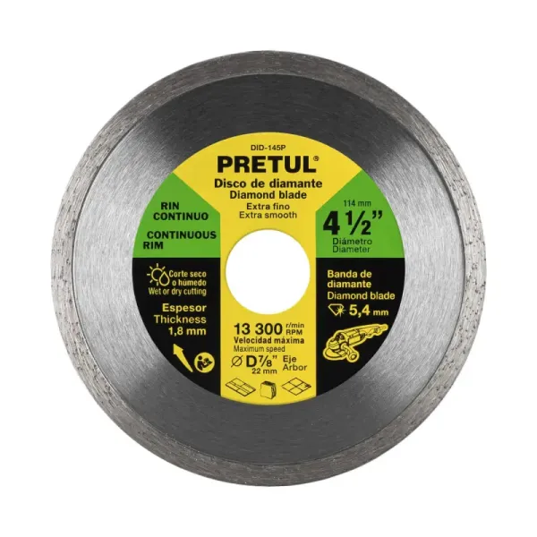 Disco De Diamante Rin Continuo Fino De 4.1/2", Centro 7/8" Pretul (DID-145P - 21009)