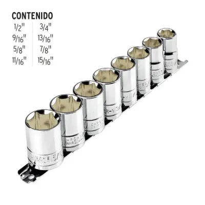 Juego De 8 Copas Desde 1/2" Hasta 15/16", Cuadrante 1/2" Pretul