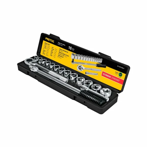 Juego De Copas En Pulgadas Con 16 Piezas, Cuadrante De 1/2" Pretul (JD-1/2X17SAE-P - 21172)