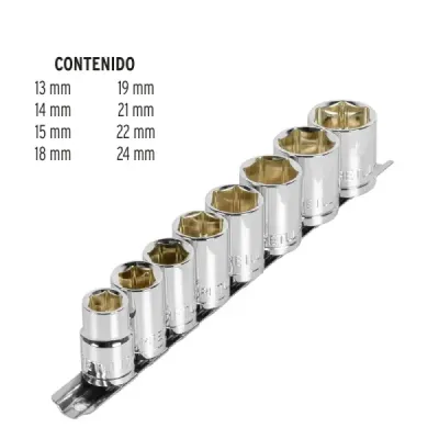 Juego De 8 Copas Desde 13 Mm Hasta 24 Mm, Cuadrante 1/2" Pretul