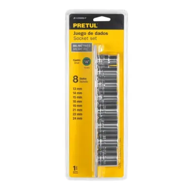 Juego De 8 Copas Desde 13 Mm Hasta 24 Mm, Cuadrante 1/2" Pretul