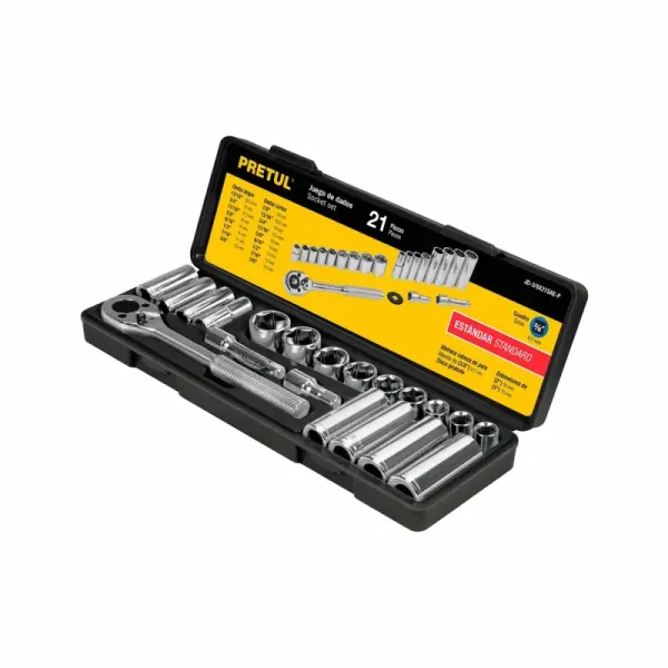 Juego De Copas En Pulgadas Con 21 Piezas, Cuadrante De 3/8" Pretul (JD-3/8X21SAE-P - 21187)