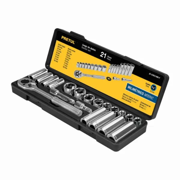 Juego De Copas Métricas Con 21 Piezas, Cuadrante De 3/8" Pretul (JD-3/8X21MM-P - 21191)