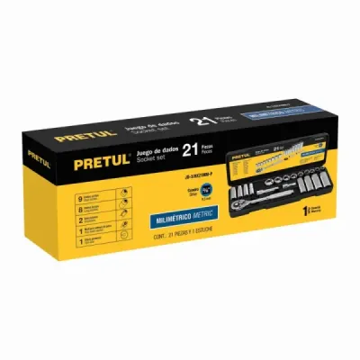 Juego De Copas Métricas Con 21 Piezas, Cuadrante De 3/8" Pretul