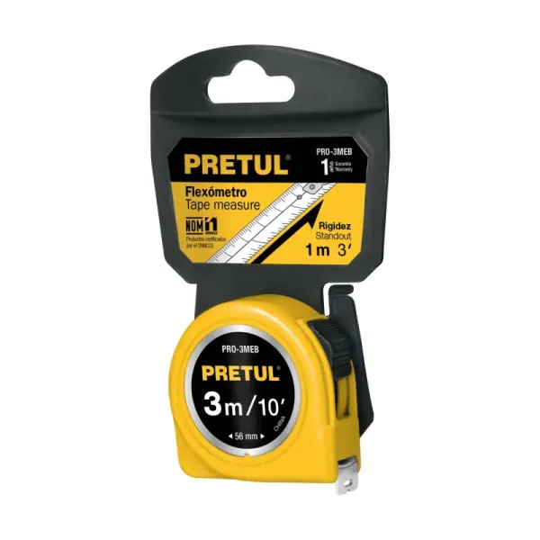 Flexómetro De 3 Metros Cuerpo De Abs Con Cinta Anti-Rayones Pretul (PRO-3MEB - 21605)