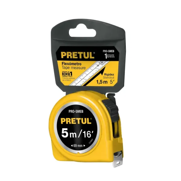 Flexómetro De 5 Metros Cuerpo De Abs Con Cinta Anti-Rayones Pretul (PRO-5MEB - 21606)