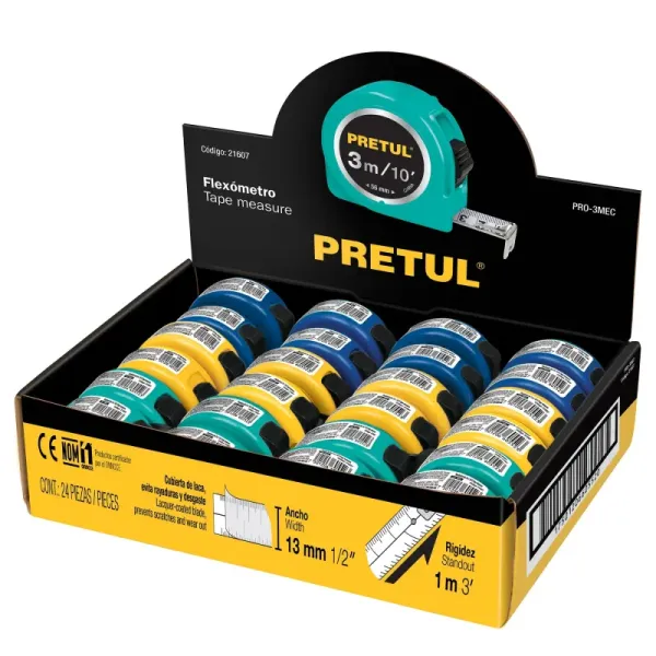 Flexómetro De 3 Metros En Abs Ancho 13 Mm, Color Aleatorio Pretul (PRO-3MEC - 21607)