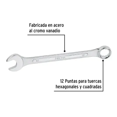 Llave Mixta 17 Mm Largo 210 Mm Pretul Acero Cromo Vanadio