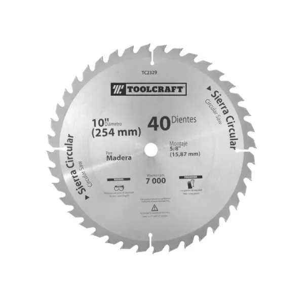 Disco Sierra Madera 10' Con Eje 5/8' Toolcraft 40 Dientes (TC2329)