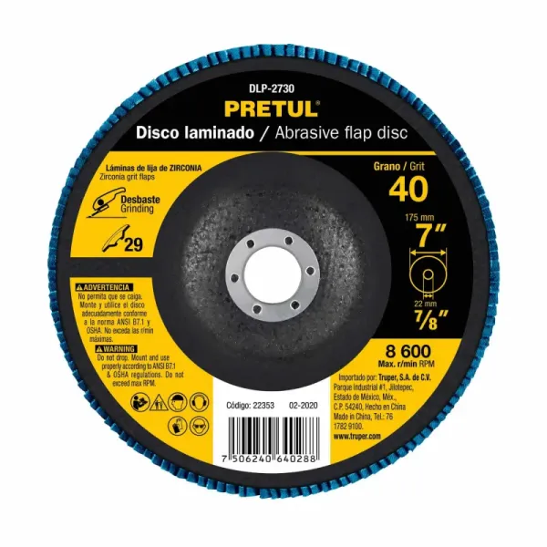 Disco Laminado Flap De 7", Centro 7/8", Grano 80 Pretul (DLP-2732 - 22355)