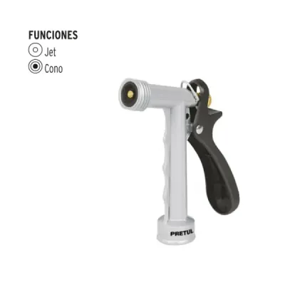 Pistola Metálica De 2 Funciones Para Manguera, Largo 13 Cm Pretul