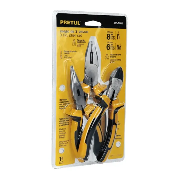 Juego De 3 Alicates En Acero Al Carbono, Mango Comfort Grip Pretul (JGO-PIN3X - 22966)