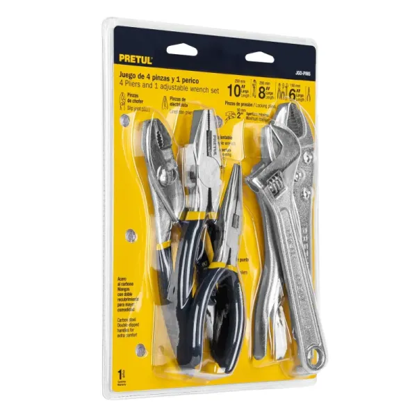 Juego De 4 Alicates Y 1 Llave Expansiva, Mango De Vinil Pretul (JGO-PIN5 - 22971)