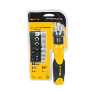 Juego De Puntas Y Copas Con Destornillador Ratchet 14 Piezas Pretul