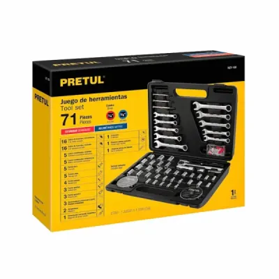 Juego De Herramientas Con 71 Piezas, Cuadrante 1/4" Y 3/8" Pretul