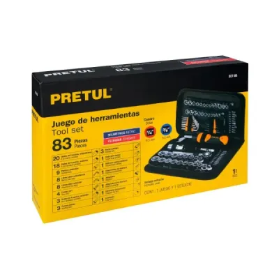 Juego De Herramientas De 83 Piezas Y Copas Para Carro Y Moto Pretul