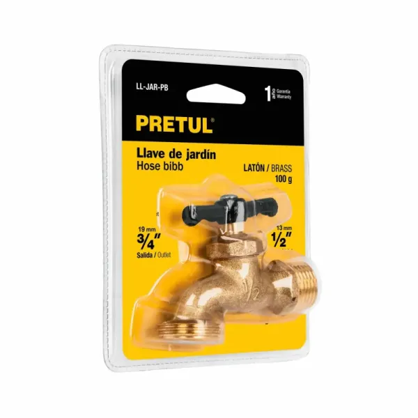 Llave De Agua De 1/2" Con Rosca Para Jardín, Latón, 100 Gr Pretul (LL-JAR-PB - 23145)