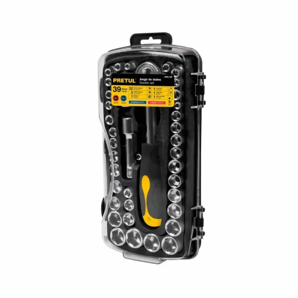 Juego De Copas Y Ratchet 39 Piezas, Cuadrante 1/4" Y 3/8" Pretul (JUDA-38P - 23969)