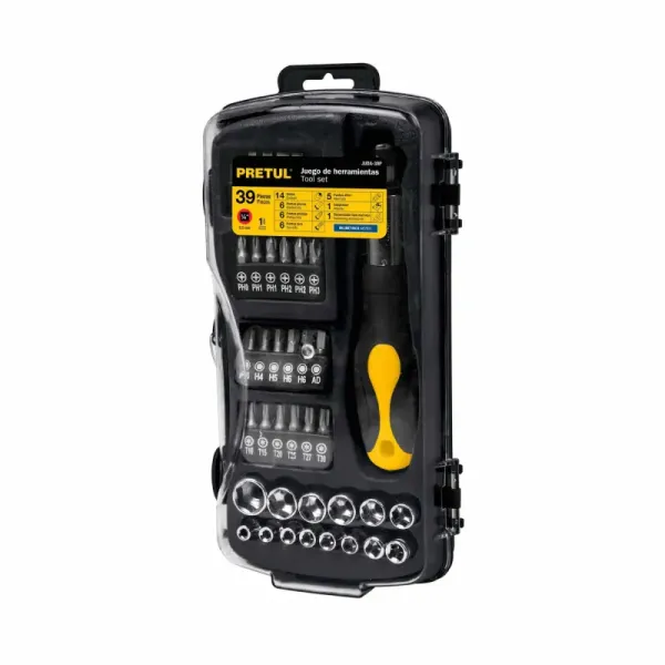 Juego De Copas, Ratchet Y Puntas 39 Piezas, Cuadrante 1/4" Pretul (JUDA-39P - 23971)