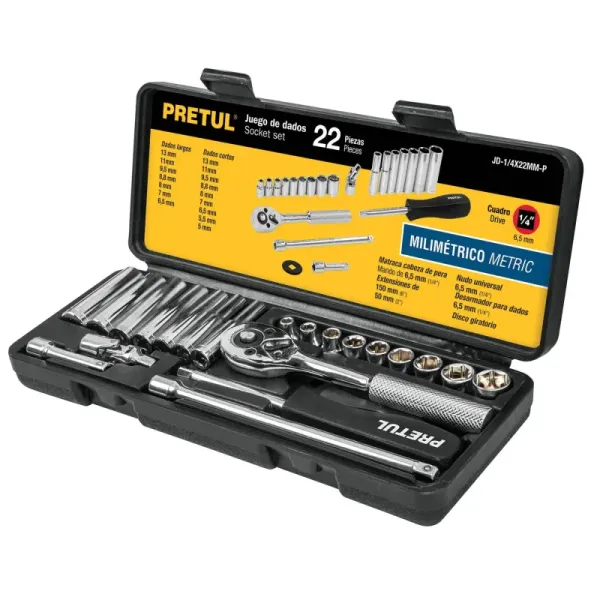 Juego De Copas Métricas Con 22 Piezas, Cuadrante De 1/4" Pretul (JD-1/4X22MM-P - 23980)