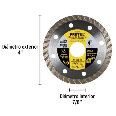 Disco Diamantado Rin Turbo De 4" Usos Generales Pretul