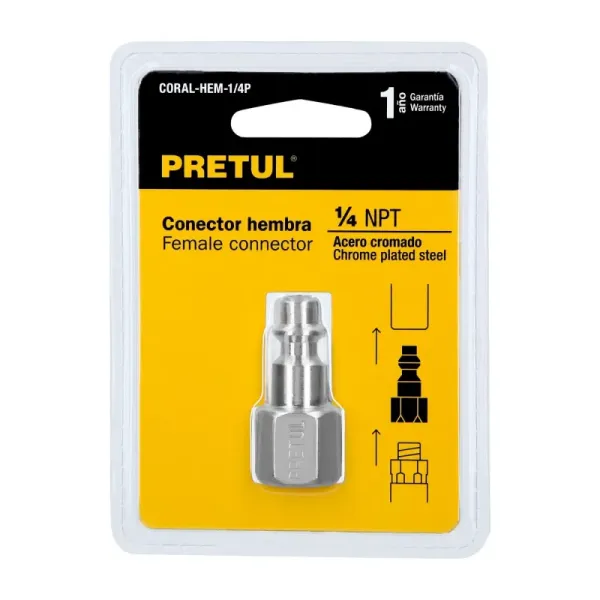 Conector Rápido Cromado De 1/4 Npt Para Compresor, Hembra Pretul (CORAL-HEM-1/4P - 27022)