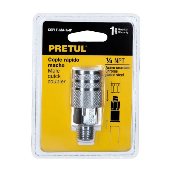 Acople Rápido Cromado De 1/4 Npt Para Compresor, Macho Pretul (COPLE-MA-1/4P - 27029)