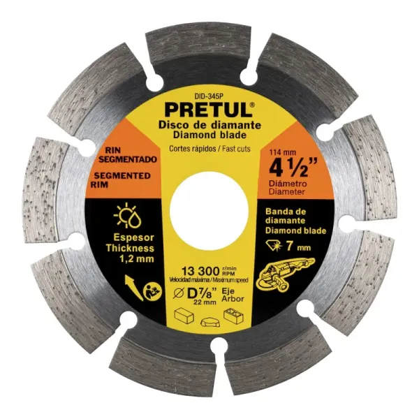 Disco Diamantado Rin Segmentado De 4.1/2" Usos Generales Pretul (DID-345P - 27032)