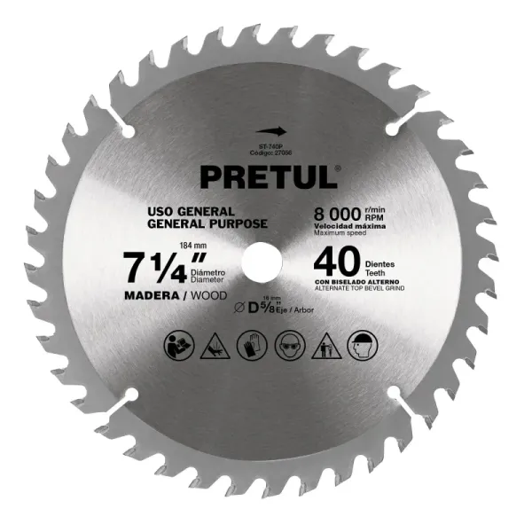 Disco Sierra Madera De 7.1/4", Centro 5/8", 40 Dientes Pretul (ST-740P - 27056)