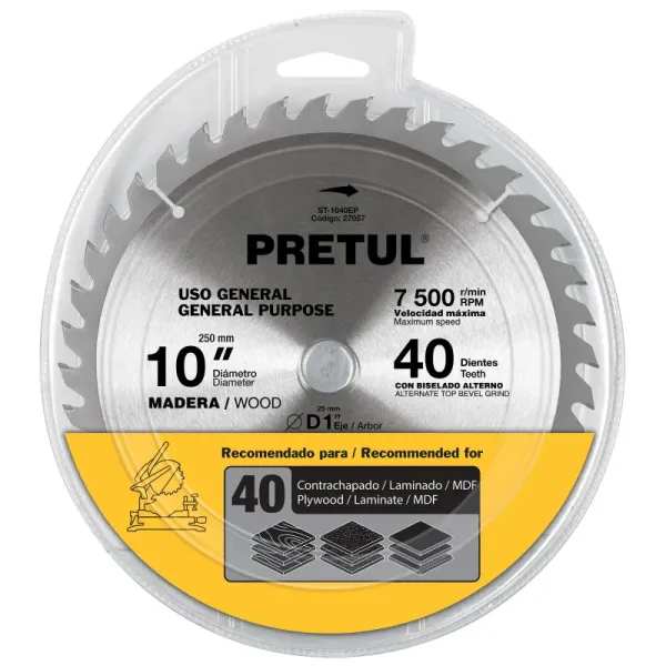 Disco Sierra Madera Para Guadañadora De 10", Centro 1" Pretul (ST-1040EP - 27057)