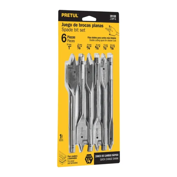 Set De 6 Brocas Espada Para Madera De 1" A 3/8" Punta Guía Pretul (J-BPP-6   - 28108)