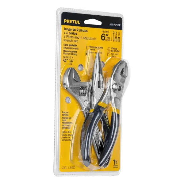 Juego De 2 Alicates Y 1 Llave Expansiva, Mango De Vinil Pretul (JGO-PEPI-3P - 28216)