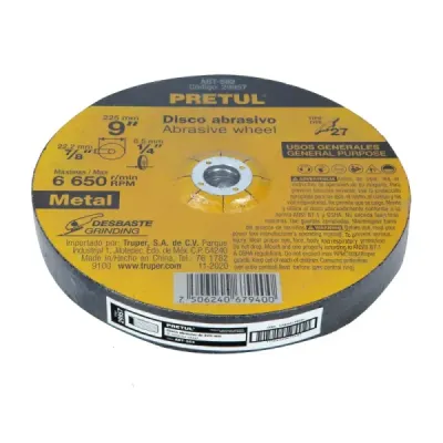 Disco Para Desbaste De Metal De 9", 6.2 Mm, 6.650 Rpm Pretul