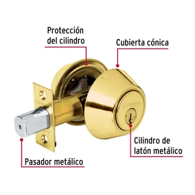 Cerrojo O Chapa De Seguridad Para Entrada, Latón Claro Hermex