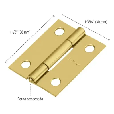 Caja De 20 Bisagras Rectangulares De 3.8 Cm, Acero Latonado Hermex
