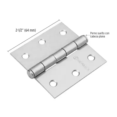 Caja De 10 Bisagras Cuadradas De 6.4 Cm, Acero Cromo Mate Hermex