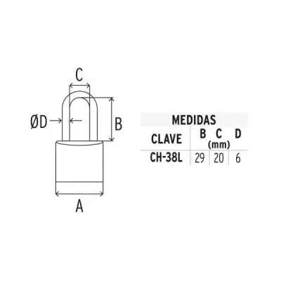 Candado De 38 Mm De Hierro Con Gancho Largo Y 2 Llaves Hermex