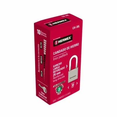 Candado De 38 Mm De Hierro Con Gancho Largo Y 2 Llaves Hermex
