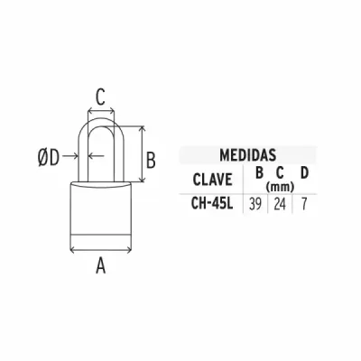 Candado De 45 Mm De Hierro Con Gancho Largo Y 2 Llaves Hermex