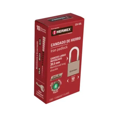 Candado De 50 Mm De Hierro Con Gancho Largo Y 2 Llaves Hermex