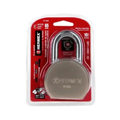 Candado Corto 65 Mm De Acero Máxima Seguridad Con 3 Llaves Hermex