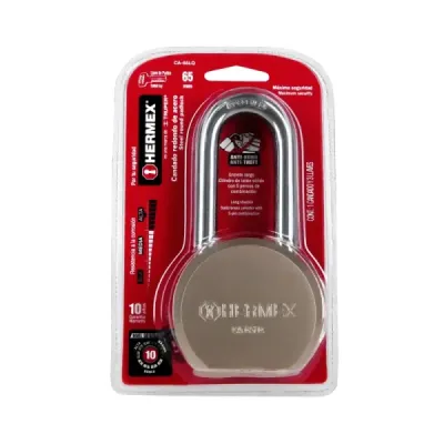 Candado Largo 65 Mm De Acero Máxima Seguridad Con 3 Llaves Hermex