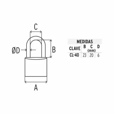 Candado De 40 Mm Tipo Italiano Con Gancho Corto Y 2 Llaves Hermex