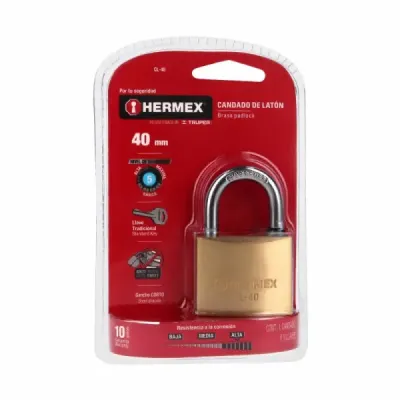 Candado De 40 Mm Tipo Italiano Con Gancho Corto Y 2 Llaves Hermex