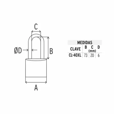 Candado De 40 Mm Tipo Italiano Con Gancho Largo Y 2 Llaves Hermex
