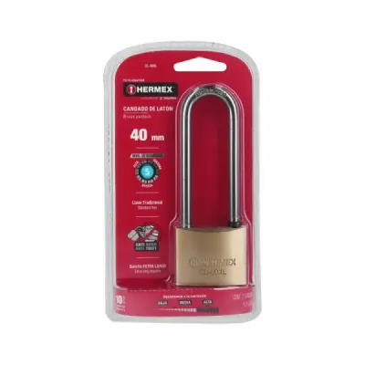 Candado De 40 Mm Tipo Italiano Con Gancho Largo Y 2 Llaves Hermex