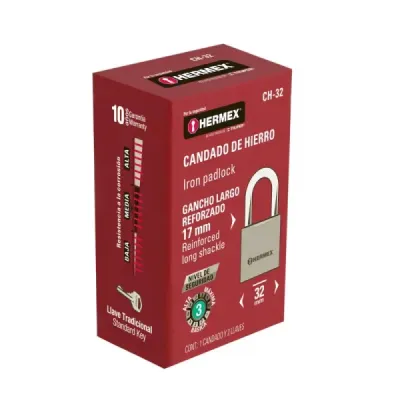 Candado De 32 Mm De Hierro Con Gancho Corto Y 2 Llaves Hermex