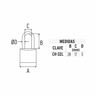 Candado De 32 Mm De Hierro Con Gancho Largo Y 2 Llaves Hermex